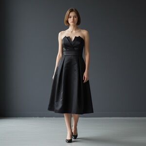 ❤️ 2 Be Social Black Satin Strapless Crumb Catcher Cocktail Dress